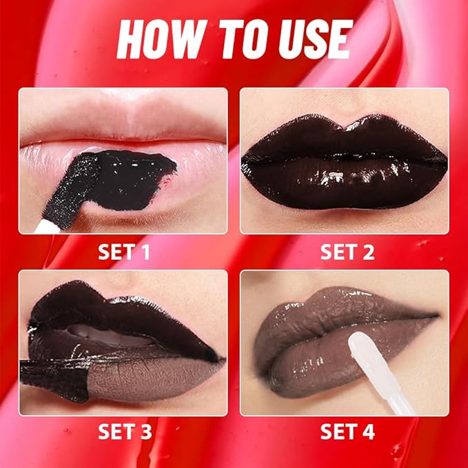 JUAAZIN 2Pcs Lip Stain Peel Off Lip Gloss oil Dual-Ended Combo, Lips Liner Stain Peel Off Masque, Long Lasting & Waterproof, Transfer-Proof Lip Tint Stain with Lip oil for All Skin Type 06#+07#