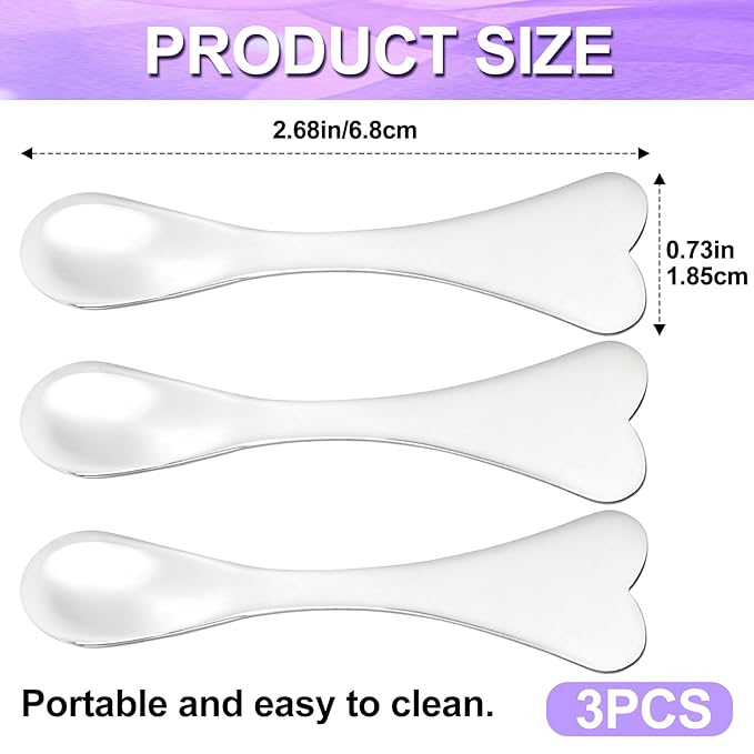 Pndeyo 3pcs Mini Metal Makeup Spatula, Reusable Cosmetic Cream Spatulas Spoon, Skincare Scoop Applicator Facial Massage Beauty Tools for Mixing and Sampling Face Eye Cream- Silver