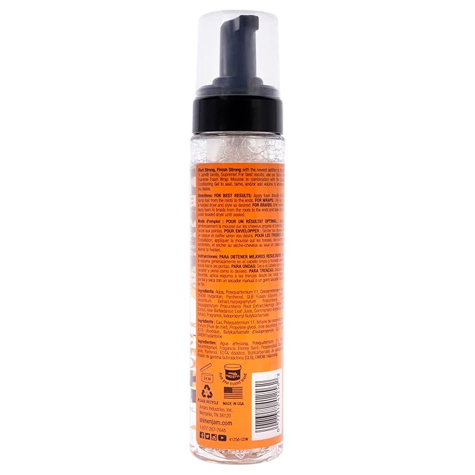 AmPro Shine-n-Jam Supreme Hold Foam Wrap Mousse - Fortified with Silk Proteins - Gives Your Styles Definition - Alcohol-Free Formula Conditions Hair with Provitamin B and African Extracts - 8 oz