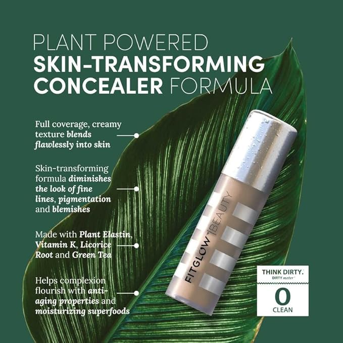 Fitglow Beauty Conceal+ | Vegan Full Coverage Concealer Skincare with Vitamin K + Green Tea | Corrects Dark Circles, Blemishes & Redness | Non-Creasing, Natural Finish | C4.5-6g
