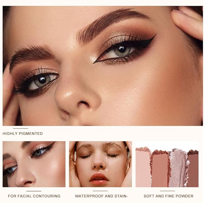 Professional Eyeshadow Palette, Nude Taupe and Brown Neutral Shades, Velvety Matte and Satin Shimmer Finishes, High Pigment Blendable Colors, Waterproof Long-Lasting Eye Palette, 06, 4 Colors