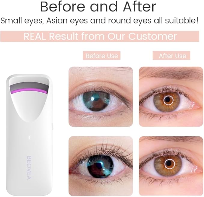 BEOVEA Heated Eyelash Curler – Fast 8-Second Heat for Long-Lasting Curls – Portable Rechargeable Heated Lash Curler, Safe & Effective Eyelash Curlers for All-Day Volume and Lift