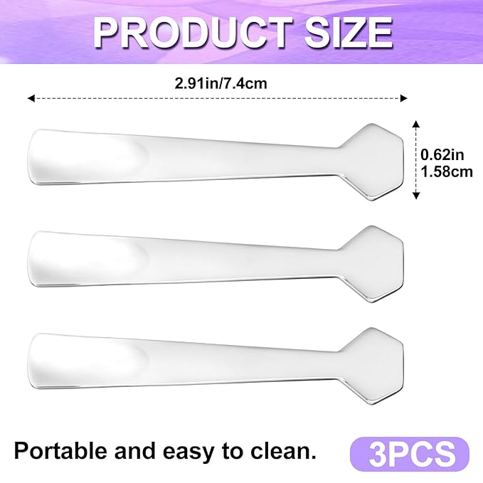Pndeyo 3pcs Mini Metal Makeup Spatula, Reusable Cosmetic Cream Spatulas Spoon, Skincare Scoop Applicator Facial Massage Beauty Tools for Mixing and Sampling Face Eye Cream- Silver