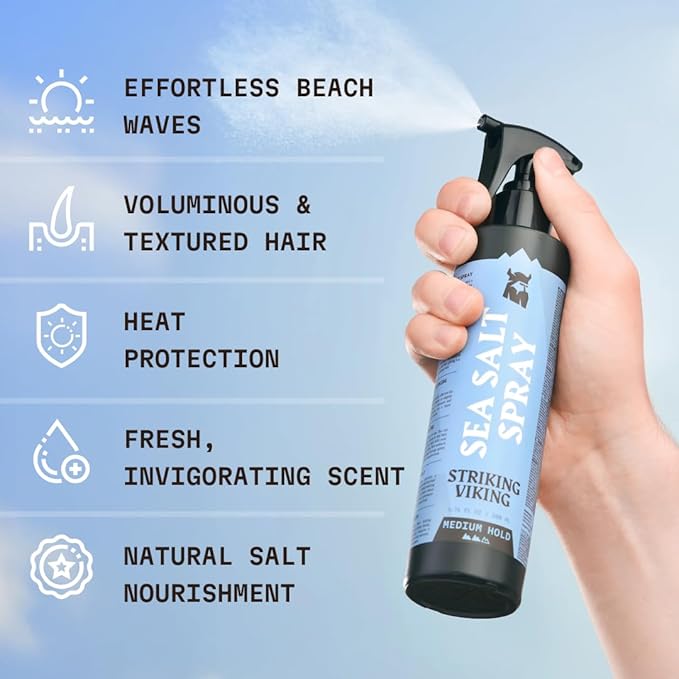 Striking Viking Sea Salt Spray for Men - Medium Hold, 6.76 Fl Oz (200 ml) - Salt Water Spray for Hair & Volume Boost - Beach Waves & Hair Curl - Paraben-Free Organic Formula