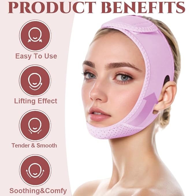 ROWMATE V Line Lifting Mask Chin strap for sleeping, V Line Lifting Mask for Women,Jaw Exerciser，Medium,Purple