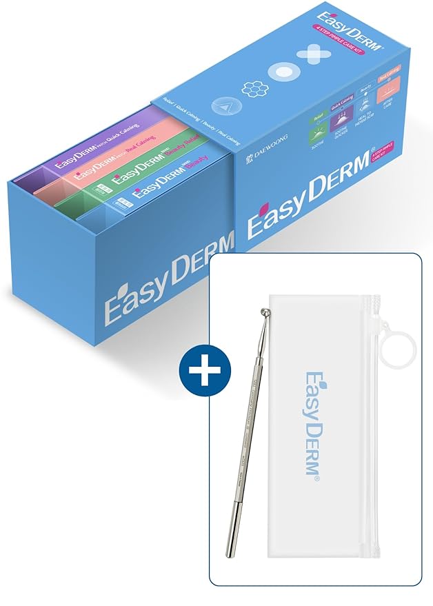 DWEasyDerm EasyDerm Multi-Step Pimple Patch Set – 4-Type Korean Pimple Patches + Free 2-in-1 Dual-Tip Extractor for Complete Skincare Stocking Stuffer Holiday Gift