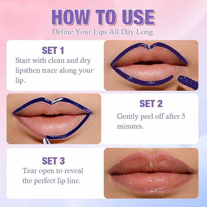 JUAAZIN Matte Lip Stain Peel Off Lip liner Tattoo, Fuchsia Liquid Lips Gloss Peel Off Masque, for Women Long Lasting Waterproof Lipstick Lip Tint Stain, Transfer-proof for All Skin Types 04#