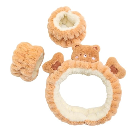 PERFECTSIGHT 2 Pack Cute Animal Headbands for Makeup Wash Shower Adjustable Elastic Hair Band for Girls and Women (Brown Bear)