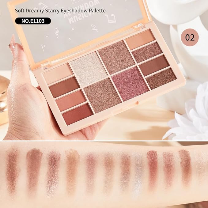 12-Color Warm Red Brown Eyeshadow Palette – Matte, Shimmer&Glitter Neutral Nude Shades with Rose Gold, Champagne, Bronze&Peach Tones, High-Pigment, Long-Lasting, Blendable Soft Glam Eye Makeup Palette