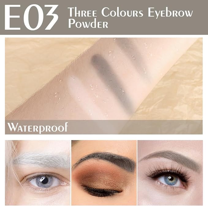 3 Colors Eyebrow Powder Kit for Women, Long-Lasting Waterproof Matte Brow Powder, Eye Brow Powder with 2 Double-ended Eyebrow Brush, Purse-Friendly Compact (A03#Black Tea, 1Pcs)