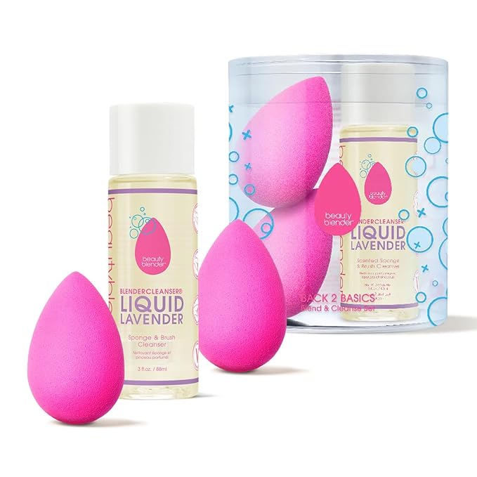Beautyblender® | Back 2 Basics 3-Piece Blend & Cleanse Set, 2 Original Beauty Blenders + Blendercleanser® Liquid Lavender Makeup Sponge + Brush Cleaner, Made in USA, Vegan, Cruelty Free, 3 oz