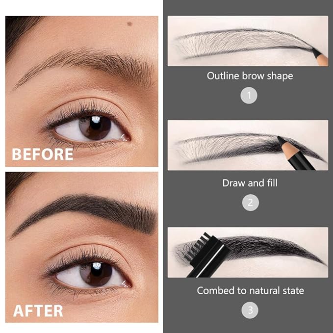 Eyebrow Pencils for Women with Sharpener, 6Pcs Hard-Core Wooden Eye Brow Eye Liner Pencils for Beginner Makeup, Waterproof & Sweat-Proof (6Pcs-Black)