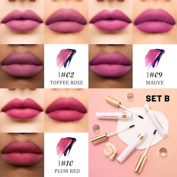 JUAAZIN 3Pcs Peel Off Lip Stain Tattoo with Tweezer - Matte Peel Off Lip Tint, Long Lasting Waterproof Transfer-Proof Lip Stain,Cruelty-Free Lip Masque for All Skin Types,Valentine's Day Gift 02+09+10