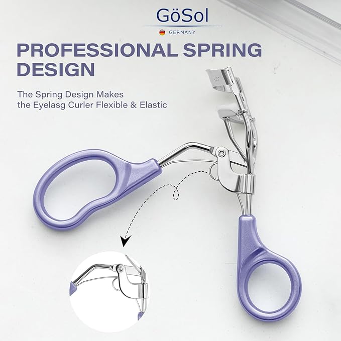 GöSol Eyelash Curler w/3 Replacement Pads (Soft/Medium/Firm) - Professional Lash Curler for Natural, Fake, Curly or Straight Lashes, Includes Protective Cover