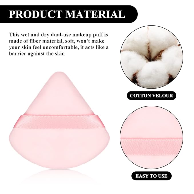 Maitys 12 Pcs Powder Puff Triangle for Face Makeup Cosmetic Loose Powder Puff Velour Soft Body Washable Reusable Foundation Sponge Wet Dry Makeup Tool for Women(Small,Black, Pink)