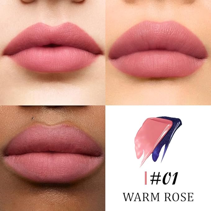 JUAAZIN Peel Off Lip Stain Tattoo with Tweezer - Warm Rose Matte Lip Tint, Long Lasting Waterproof Transfer-Proof Liquid Lip Stain, Cruelty-Free Lip Masque for All Skin Types, Valentine's Day Gift 01#