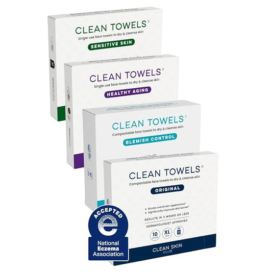 Clean Skin Club Clean Towels® XL Holiday Variety 4-Pack Gift Box – Disposable Face Towels Gift Set, Includes Original, Sensitive, Blemish Control & Healthy Aging, 40 Count Total, 10 Each