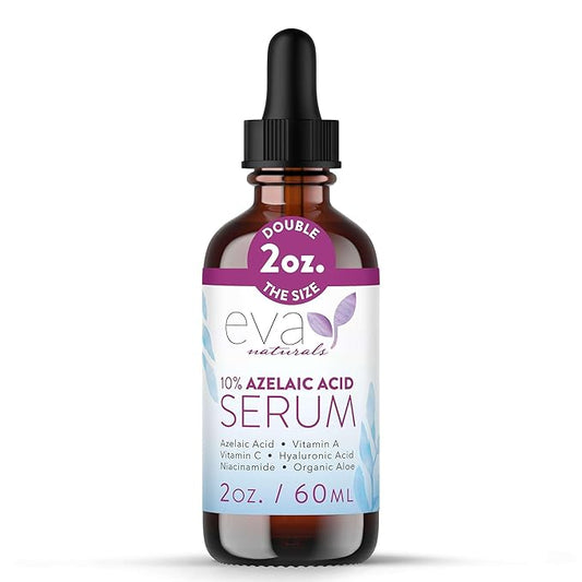 Eva Naturals 10% Azelaic Acid Serum for Face – Niacinamide, Hyaluronic Acid – Redness Relief, Dark Spots, Uneven Skin Tone, Texture, Pores, Topical Booster for Clearer, Smoother Skin, 2oz
