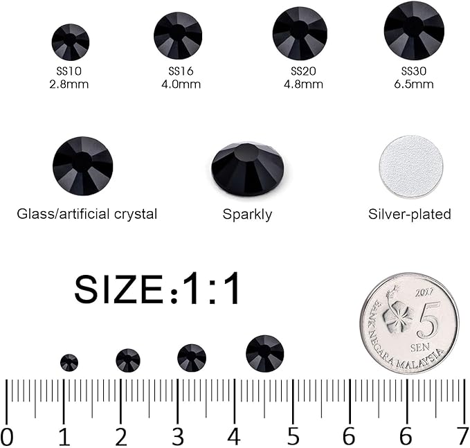 MEIBITE Flatback Rhinestones Bulk, 14400PCS Black Rhinestones for Clothes DIY Decoration Crafts, Black, SS16, 3.8-4.0mm