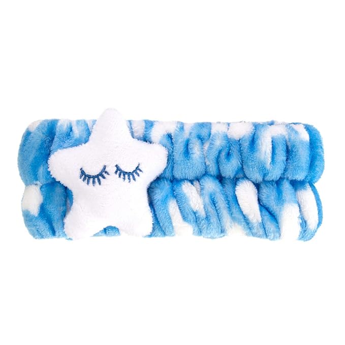 The Crème Shop 3D Teddy Headband, Spa Headband, Headband for Washing Face, Skincare Headbands, Headbands for Women (Blue & White)