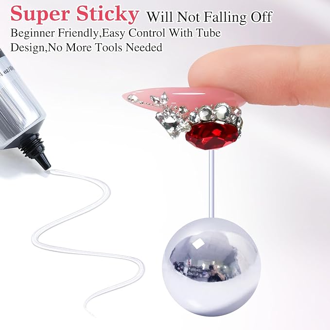 Double Rhythm 1.4 Oz Rhinestone Glue for Nails Gel Glue Design 3D Art Jewels Charm Gem Decoration 40ML Salon DIY (Rhinestone Glue Clear)