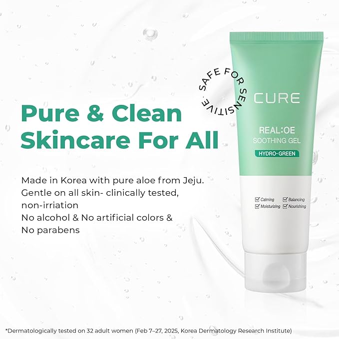 Cure Aloe Vera Gel with 90.52% Leaf Juice Bundle with Phyto Green Ampoule Sheet Mask Korean Skincare Duo