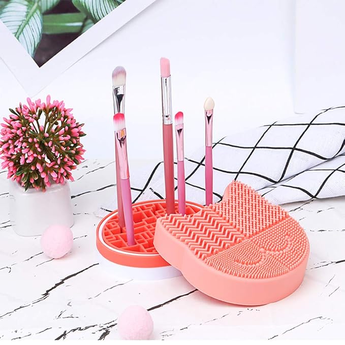 Silicon Makeup Brush Cleaner Mat with Brush Drying Holder Brush Portable Cat Shaped Cosmetic Brush Cleaner Pad cleaning mat manual make up brush cleaner cleanser machine(New Lavender)