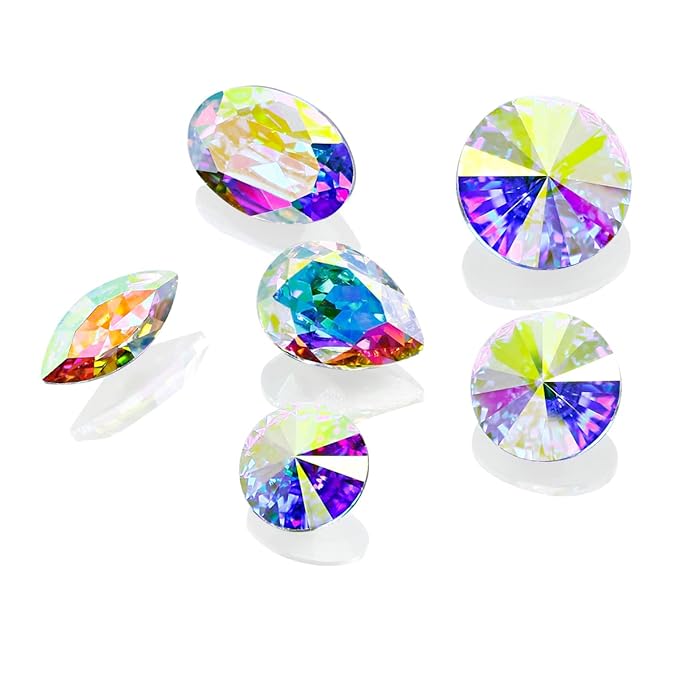 Dongzhou K9 Glass Crystal AB Nail Rhinestones Pointed Back Crystals Mix Sizes Gems Stones Decorations Set for Nail Art Clothing Jewelry Shoes Bags, Especially for Nails Design