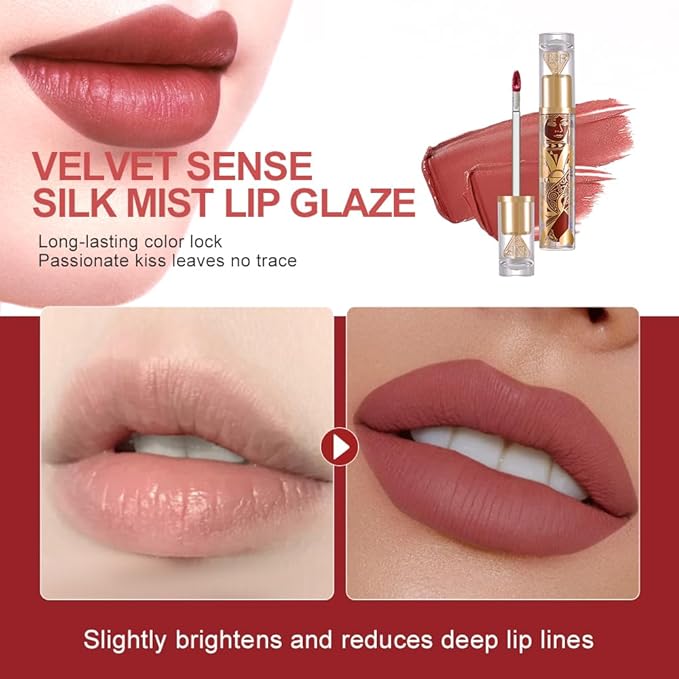 Matte Velvet Lip Stain, Long-Lasting Lip Tint, Waterproof Non-Sticky Lip Color, Transfer-Proof Smudge-Proof Lip Stain, Cloud-Like Soft Blurring Texture with Misty Velvet Finish, Maple Rose-86A