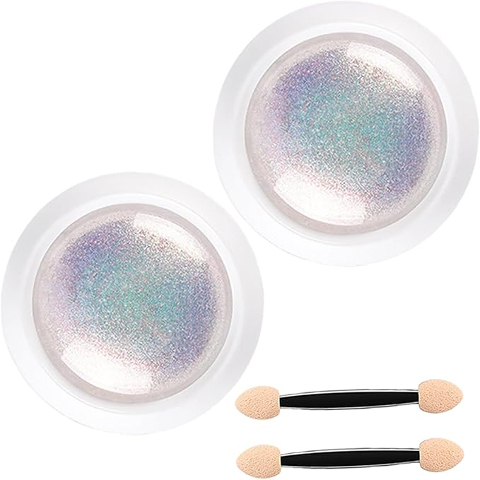 Mermaid Chrome Nail Powder, 2PCS 0.3g Nail Chrome Powder, Kit with Sponge Stick, DIY Pearl for Gel Polish Art Decoration