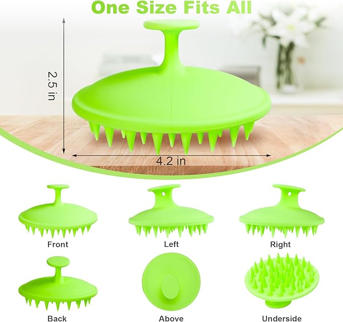 Meartchy Silicone Scalp Massager Shampoo Brush, Scalp Brush for Hair Growth & Dandruff Removal, Hair Scrubber Scalp Stimulator Exfoliator Brush with Soft Bristles for Wet Dry Scalp Care (Green)