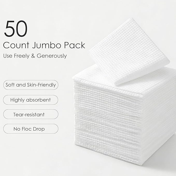 Lyun Cloudlet Disposable Face Towels XL, 10"x12" Ultra Soft & Thick Dry Wipes, Makeup Remover & Facial Cleansing Towels for Sensitive Skin, 50 Count, 1 Pack