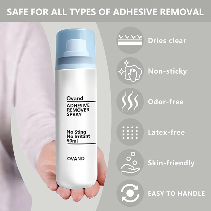 Adhesive Remover Spray,No Sting Medical Adhesive Remover for Skin,Ideal for Ostomy Patients,Sensitive Skin and Bandage Removal,Alcohol Free,50 ml