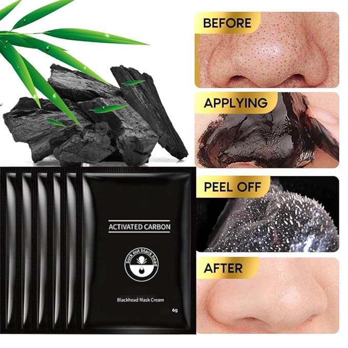6Pcs Black Charcoal Peel Off Face Mask For Women, Black Head Remover Facemask, Black Activated Charcoal Face Mask Skincare peel off, Blackhead Remover Strip Facial Mask for All Skin, 6g*6