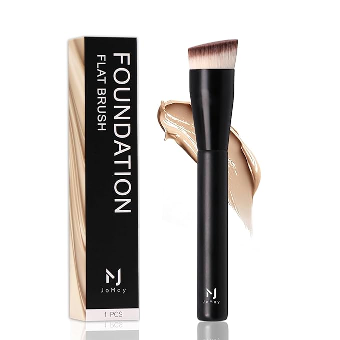 JoMay Flat Top Kabuki Foundation Brush – Streak-Free, Full Coverage Quick Blend for Beginners & Daily Makeup – High-Density Soft Synthetic Bristles, 1 PCS