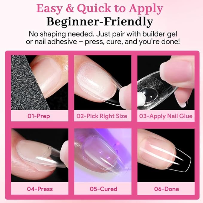Qiek Medium Coffin Fake Nail Tips, 15 Sizes 240 PCS Clear Half Matte Press On False Nail Tips Pre-shaped Half Soft Cover Gel Nail Tips Extensions Thick Long Lasting for DIY Beginners & Salon Manicure