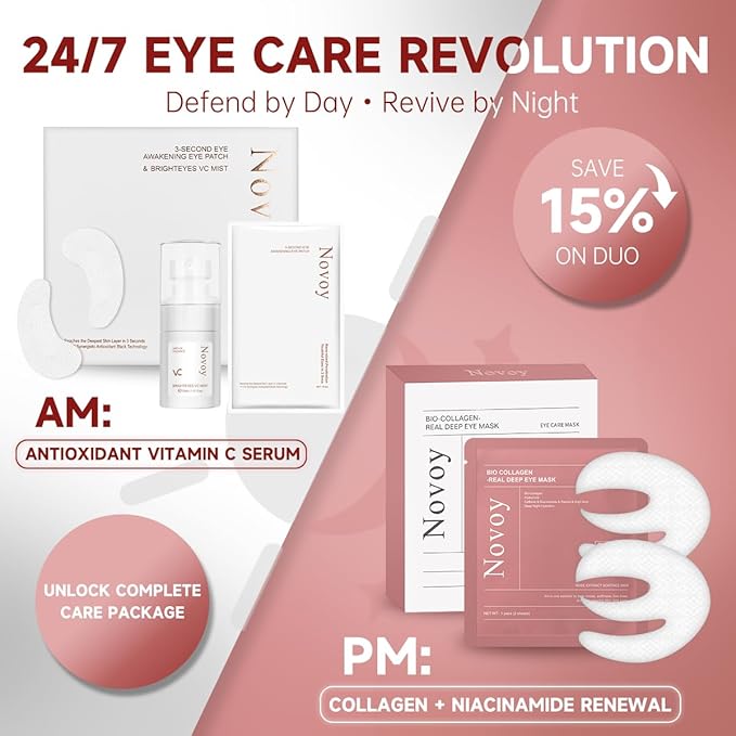 Novoy 7 Pairs Bio-Collagen Real Deep Eye Patches - 6-in-1 Retinol Overnight Eye Patches for Dark Circles, Puffiness & Wrinkles | 2% Caffeine+Hyaluronic+Niacinamide, Korean Popular Eye Mask - ROSE