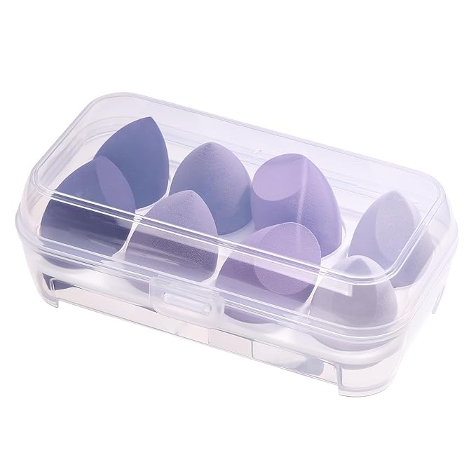 ABC Glow Beauty Blender Sponge Set – 8-Pack | Flawless Makeup Application | Latex-Free, Ultra-Soft, Reusable Makeup Sponges with Travel Case | For Liquid, Cream & Powder (Purple)