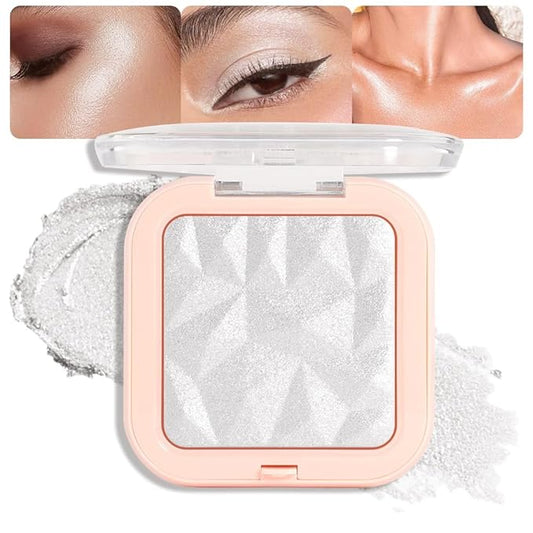 evpct Pearl White Silver Face Highlighter Makeup Shimmer Glitter Diamond Sparkly Highlighters Makeup Palette Powder for Face Body Cheek Skin iluminadores iluminador de jos maquillaje luminizers E01