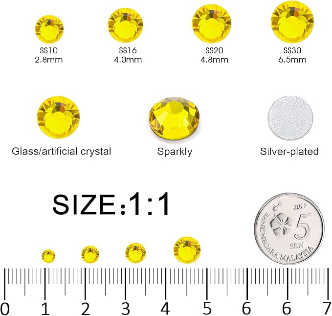 MEIBITE Flatback Rhinestones Bulk, 2880PCS Citrine Rhinestones for Clothes DIY Decoration Crafts, Citrine, SS30, 6.3-6.5mm