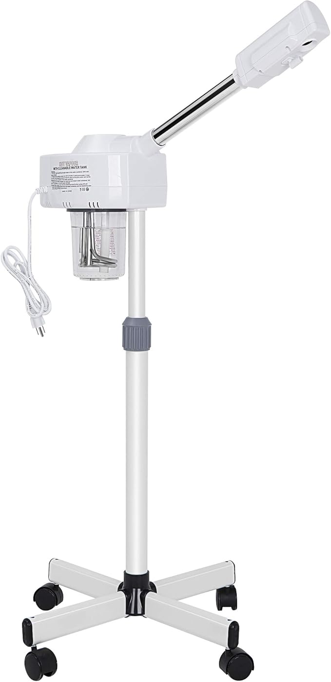 Professional Facial Steamer for Face Professional Deep Cleansing with Hot Mist Function Stand on Wheel, High Frequency for Home Spa Salon Beauty Skin Care, White