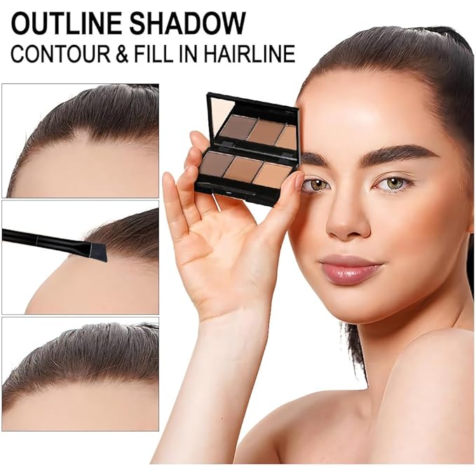 Brow Powder Kit with Mirror – Long-Lasting 3-Color Brow Filler for Full, Defined Natural Brows, Contour Palette with Double-Ended Brush, sombra para cejas (01)