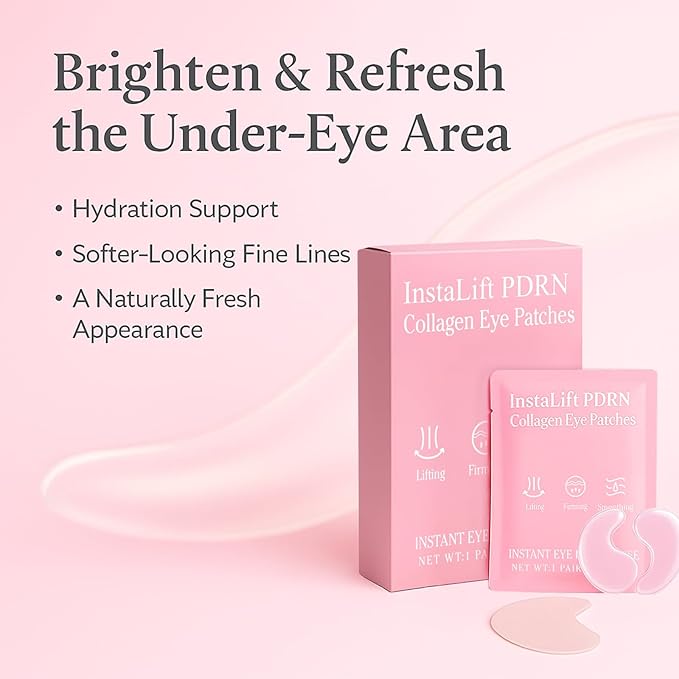 Instalift PDRN & Collagen Eye Patches, Under Eye Patches for Puffy Eyes and Dark Circles & Fine Lines, with Niacinamide, Hydrolyzed Collagen, Deep Moisturizing ＆ Soothing Eye Mask, 16 Pairs