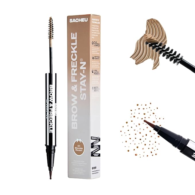 Sacheu Brow & Freckle STAY-N Tinted Eyebrow Gel & Faux Freckle Pen — 2-in-1 Longwear Water Resistant Brows Tint, Cruelty-Free & Vegan, Blonde Roast