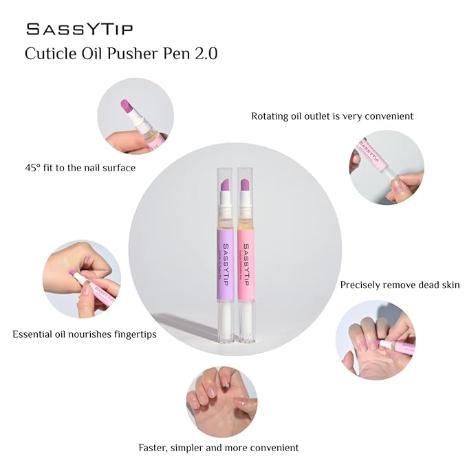 SASSYTIP Cuticle Pusher Oil Pen - Cuticle Remover & Nail Oil Pen with Rose & Lavender Scents, Portable Nail Care Pen for Work & Travel, Moisturizes & Strengthens Dry Cuticles (Lavender)