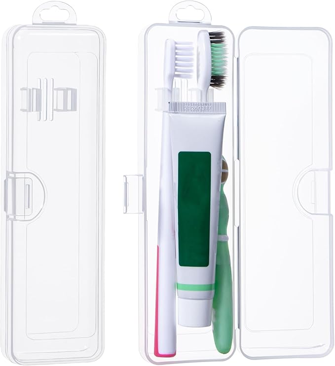 Gamdee Toothbrush Travel Case 2 Pack, Clear Toothbrush Case Holder Travel Size Plastic Toothbrush Holder Toothpaste Storage Container Portable for Traveling, 7.87 x 2.36x 1.18”