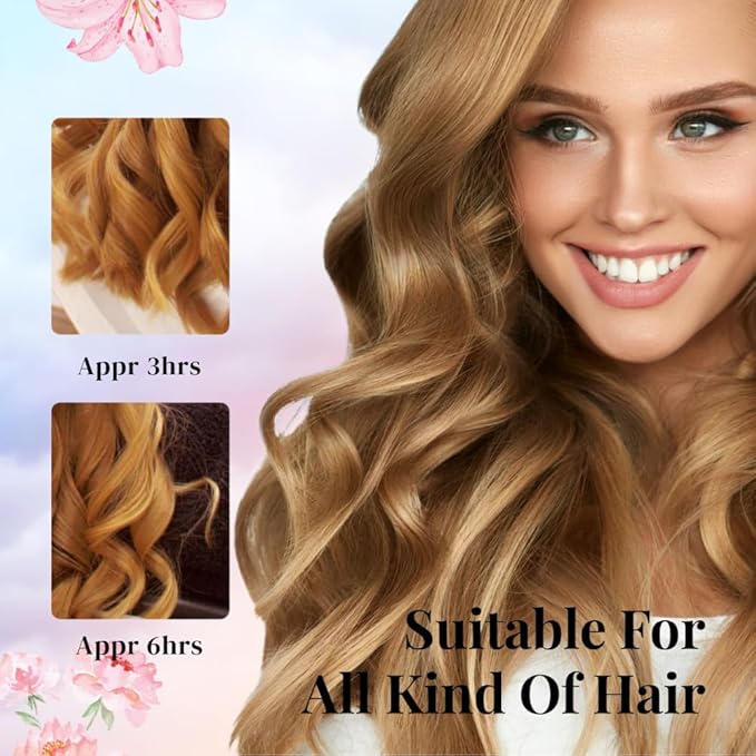 PURELYNE Heatless Hair Curler | 5PC No Heat Curling Rod Headband | With Satin Bonnet, Curler, 2 Scrunchies & Claw Clip Set | Curl Kit for Women & Girls (Cotton Candy, Medium)