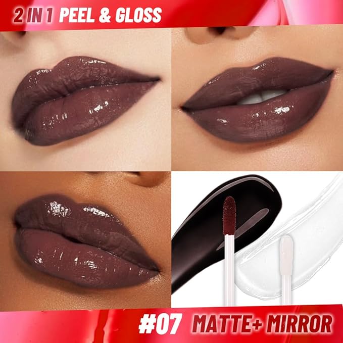 JUAAZIN Maroon Lip Stain Peel Off Lip liner and Lip oil with Tweezer, Dual-Ended Peel Off Lip Stain Tattoo, Highly Pigmented Long Lasting Waterproof, Transfer-proof for All Skin Types, 07#