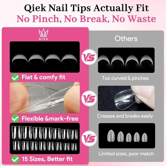 Qiek Extra Short Sharp Square Fake Nail Tips - 15 Sizes 240 PCS Clear French Half Matte Press On False Nail Tips Full Cover Gel Nail Tips Extensions Thick Long Lasting DIY Beginners & Salon Manicure