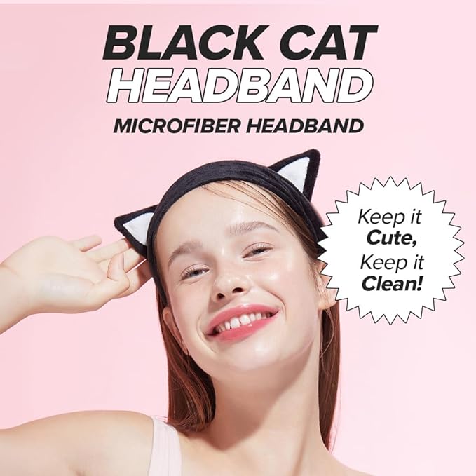 I DEW CARE Face Wash Headband - Black Cat | Adorable Design, Perfect for Washing & Cleansing, Makeup and Spa, Bath, Skincare, Quick Dry, Soft & Fuzzy, Non Slip, Reusable, Teen Girls Stuff